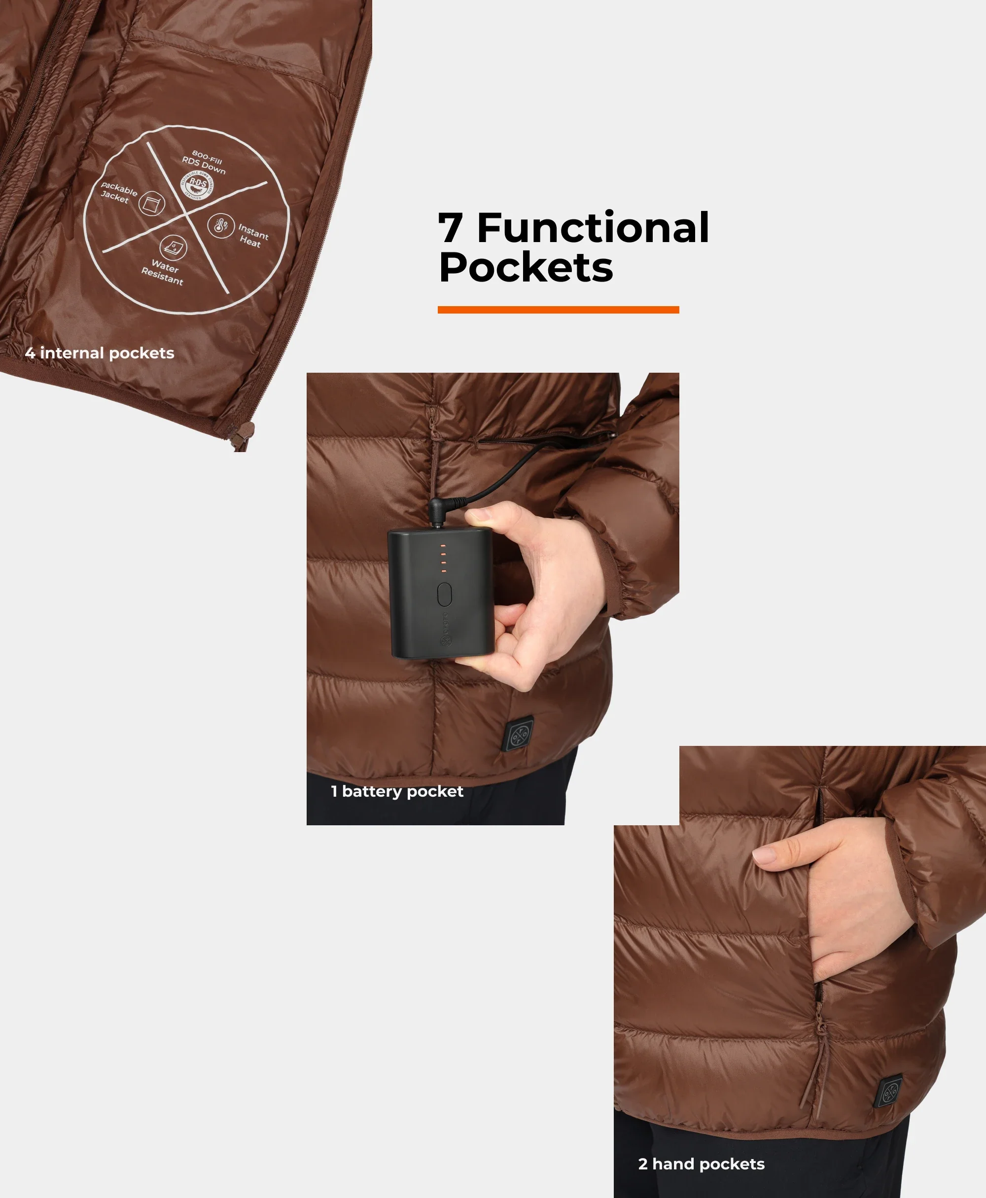 (Open-box) Aero Women's 4-Zone Packable Heated Down Jacket (Battery Set Not Included) - Image 4